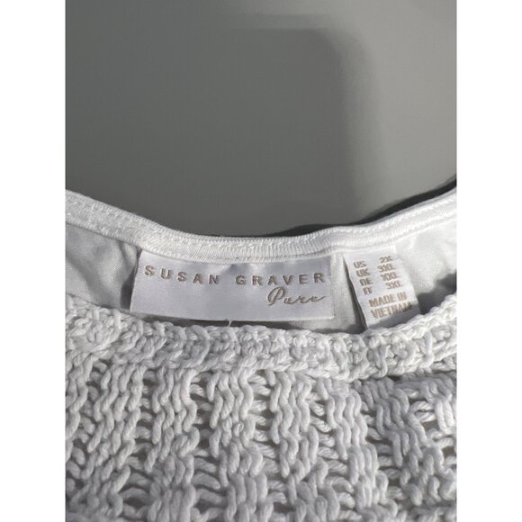 Susan Graver Pure Knit Jersey and Crochet Tunic Tank Top Size 2X White Rayon NEW - Picture 3 of 6